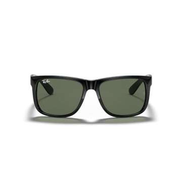 Ray-Ban RB4165 Justin Rectangular Sunglasses, Black/Dark Green, 55 mm