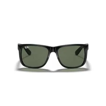 Ray-Ban RB4165 Justin Rectangular Sunglasses, Black/Dark Green, 55 mm