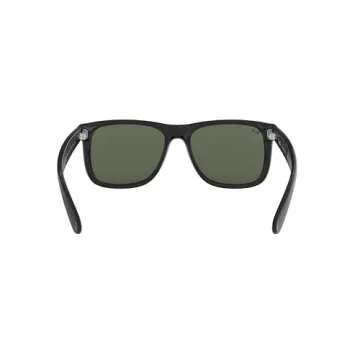 Ray-Ban RB4165 Justin Rectangular Sunglasses, Black/Dark Green, 55 mm