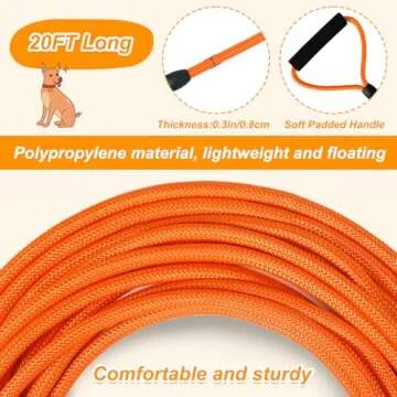 Vivifying Floating Long Dog Leash, 20FT Dog Training Leash, Lightweight Dog Check Cord Rope Leash with Comfortable Handle for Outside, Hiking, Swimming, Beach and Lake