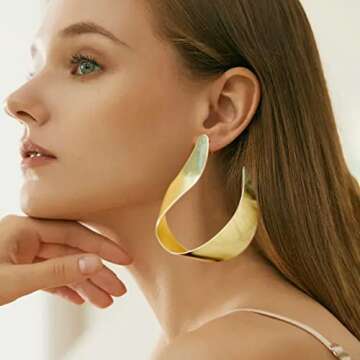 Gold Plated Hoop Earrings Big Vintage Dainty Statement Hypoallergenic Geometric Boho Earrings Jewelr...