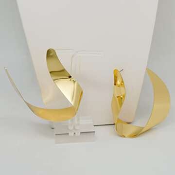 Gold Plated Hoop Earrings Big Vintage Dainty Statement Hypoallergenic Geometric Boho Earrings Jewelry for Women Wedding Gifts(Gold)