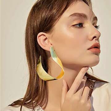 Gold Plated Hoop Earrings Big Vintage Dainty Statement Hypoallergenic Geometric Boho Earrings Jewelry for Women Wedding Gifts(Gold)