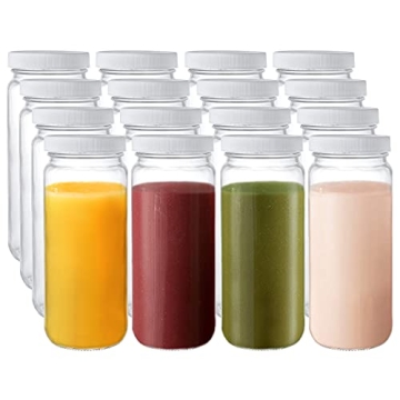 Suwimut 16 Pack Glass Juicing Bottles, 16oz Reusable Glass Drinking Bottle Jar Clear Glass Water Bot...