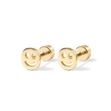 PAVOI 14K Gold Plated 925 Sterling Silver Post Pair of Flat Back Stud Earrings for Women | Smiley Cartilage Helix Piercing