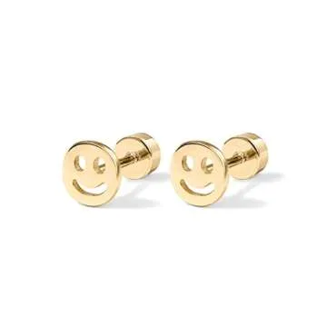PAVOI 14K Gold Plated 925 Sterling Silver Post Pair of Flat Back Stud Earrings for Women | Smiley Cartilage Helix Piercing