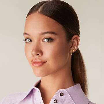 PAVOI 14K Gold Plated 925 Sterling Silver Post Pair of Flat Back Stud Earrings for Women | Smiley Cartilage Helix Piercing