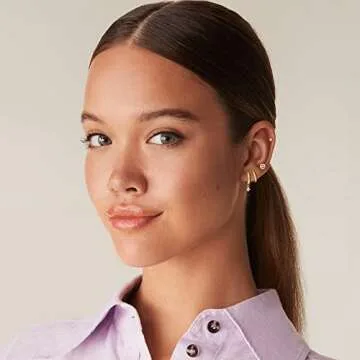 PAVOI 14K Gold Plated 925 Sterling Silver Post Pair of Flat Back Stud Earrings for Women | Smiley Cartilage Helix Piercing