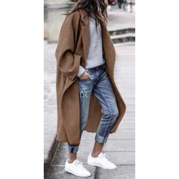 Bnycuml Women's Winter Wool Coat Notch Lapel Single Breasted Casual Mid Long Pea Trench Coat(Light B...