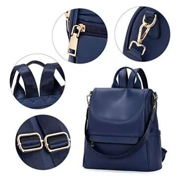 CLUCI Women Backpack Purse Fashion Leather Large Travel Bag Ladies Shoulder Bags Dark Blue