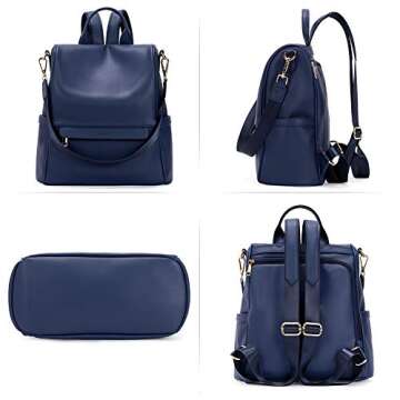 CLUCI Women Backpack Purse Fashion Leather Large Travel Bag Ladies Shoulder Bags Dark Blue