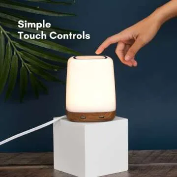 Macally LED Table Lamp with USB Port (4 Fast Charge Ports) - 3 Level Brightness Touch Sensor Control - Small Bedside Lamp with USB Port & (2700K) Warm White - LED Desk Lamp with USB Charging Port