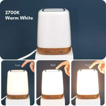 Macally LED Table Lamp with USB Port (4 Fast Charge Ports) - 3 Level Brightness Touch Sensor Control - Small Bedside Lamp with USB Port & (2700K) Warm White - LED Desk Lamp with USB Charging Port