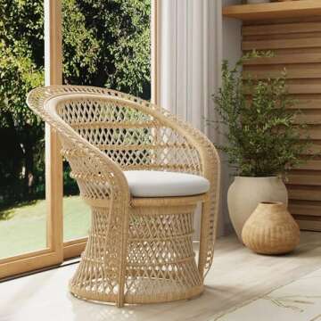 Kouboo Rattan Armchair – Natural Peacock Style Lounge & Dining Chair – Boho Patio Furniture, Ind...