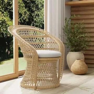Kouboo Rattan Armchair – Natural Peacock Style Lounge & Dining Chair – Boho Patio Furniture, Ind...