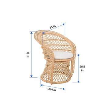 Kouboo Rattan Armchair – Natural Peacock Style Lounge & Dining Chair – Boho Patio Furniture, Indoor Accent Chair for Living Room, Bedroom – Comfortable Wicker Chair for Home Decor