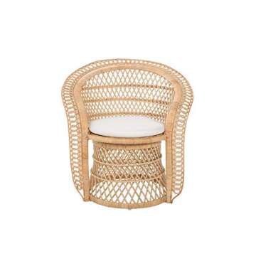 Kouboo Rattan Armchair – Natural Peacock Style Lounge & Dining Chair – Boho Patio Furniture, Indoor Accent Chair for Living Room, Bedroom – Comfortable Wicker Chair for Home Decor