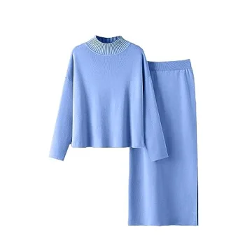 Women's 2 Piece Sweater Set Long Sleeve Turtleneck Tops Bodycon Skirt Casual Fall Winter Pullover Sw...