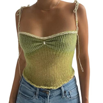 Trendy Y2K Crochet Crop Top for Women in A-Green