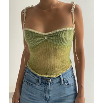 Trendy Y2K Crochet Crop Top for Women in A-Green
