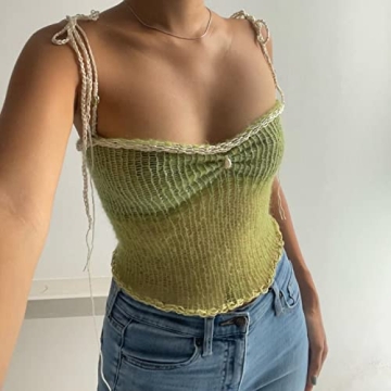 Trendy Y2K Crochet Crop Top for Women in A-Green
