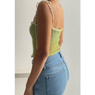 Trendy Y2K Crochet Crop Top for Women in A-Green