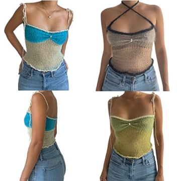 Trendy Y2K Crochet Crop Top for Women in A-Green