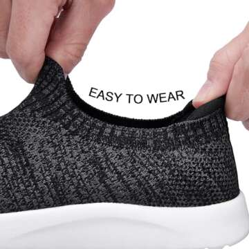 Zefani Walking Shoes for Women Slip On Mesh Sneakers Breathable Casual Shose Lightweight Tennis Shoes Comfortable Athletic Shoes for Gym Travel Work Black White 6.5 M US