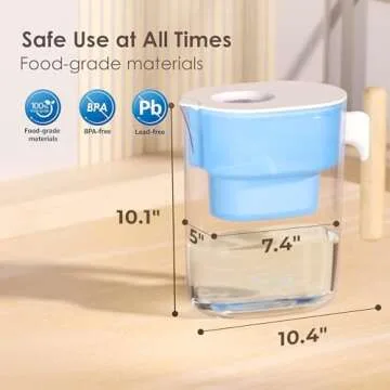 Waterdrop Water Filter Pitcher with 1 Filter, 200-Gallon Long-Life, Chubby 10-Cup Large Water Filter Pitcher, NSF Certified, 5X Times Lifetime, Reduces PFOA/PFOS, BPA Free, Blue