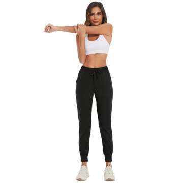 BATHRINS Women Tapered Joggers with Pockets – Casual Yoga High Waist Sweatpants Black