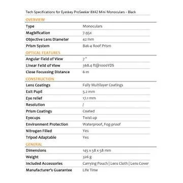 Eyeskey High-end 8X42 Compact Monocular Telescopes Pocket Scope - Brighter & Clearer Vision - Fully Waterproof & Fog-Proof - Lightweight Scopes for Wildlife Watching