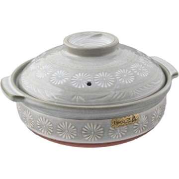 Authentic Japanese Hana Mishima Donabe Ceramic Hot Pot Casserole - Perfect for Shabu Shabu