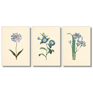 Blue Flower Wall Art Vintage Floral Prints Unframed