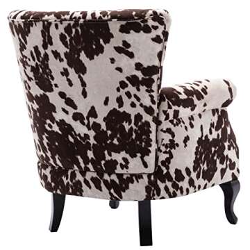 DM Furniture Set of 2 Mid-Century Modern Accent Chair, Velvet Armchair w/Tufted Back/Wood Legs, Upholstered Lounge Arm Chair Single Sofa for Living Room Bedroom, Cow Print