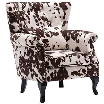 DM Furniture Set of 2 Mid-Century Modern Accent Chair, Velvet Armchair w/Tufted Back/Wood Legs, Upholstered Lounge Arm Chair Single Sofa for Living Room Bedroom, Cow Print
