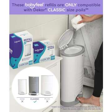 Babyfeel Refills Compatible with DEKOR CLASSIC Diaper Pails | 8 Pack | Exclusive 30% Extra Thickness...