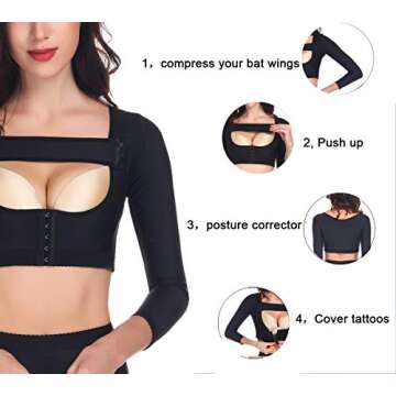 Larrycard Arm Shapewear Post Surgical Slimmer Compression Sleeves Posture Corrector Tops Arm Sleeves for Women