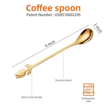 SGVRPVZ Gold Tulip/Rose Handle Tea Spoons 6-Pcs Set - 6" Stainless Steel for Mini Coffee Spoons, Esp...