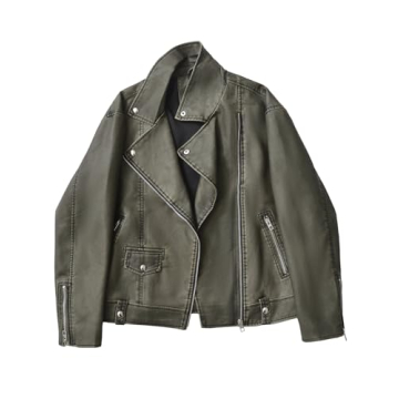 LY VAREY LIN Women Faux Leather Jacket Lapel Collar Motorcycle Zip Up Long Sleeve Motor Biker Short ...