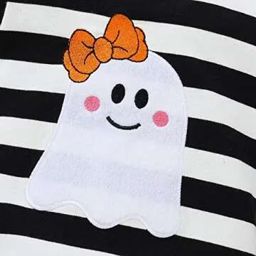 YOUNGER TREE Infant Baby Girls Boys Fall Outfit Pumpkin One Piece Romper Halloween Smocked Bodysuit Clothes 0-24 M(Ghost&stripe，0-6 Months)