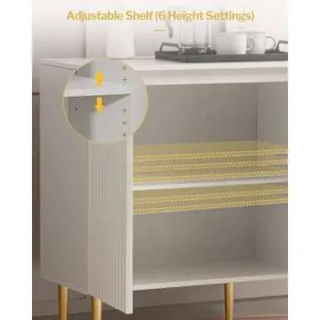 SICOTAS Fluted White Storage Cabinet, Wooden Sideboard Buffet Cabinet with Spray-Painted Finish, Multifunctional Console Table with Storage Accent Credenza for Living Room, Dining Room