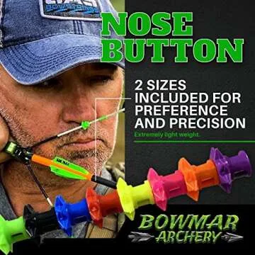 Bowmar Archery Nose Button, Extremely Light Weight, Creates Consistent Anchor Point, Two Sizes Included (Black)