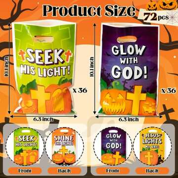 ArianQicult 72Pcs Christian Pumpkin Party Favor Bags for Kids Halloween Birthday