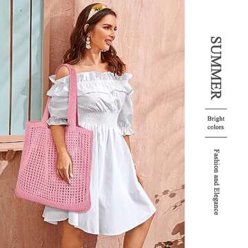 KPX Crochet Tote Bag, Beach Mesh Knitted Bag Large Aesthetic Shoulder Bag Handbags Hollow Hobo Bag f...