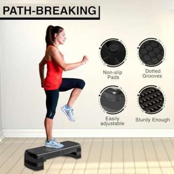 XN8 Aerobic Stepper for Exercise 3 Levels Adjustable Height 4" 6" & 8" Inch Exercise Step Platform Non Slip Step Board for Workout Home Gym Cardio Strength & Training | 31" Length x 12" Width (Inches)