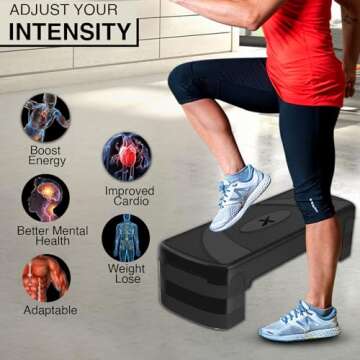 XN8 Aerobic Stepper for Exercise 3 Levels Adjustable Height 4" 6" & 8" Inch Exercise Step Platform Non Slip Step Board for Workout Home Gym Cardio Strength & Training | 31" Length x 12" Width (Inches)