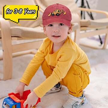 Cute Excavator Embroidery Kids Baseball Cap Washed Distressed Sun Hat Adjustable for Boys Girls Age ...