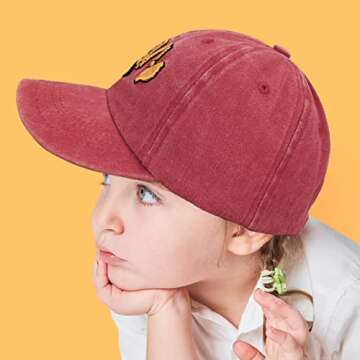 Cute Excavator Embroidery Kids Baseball Cap Washed Distressed Sun Hat Adjustable for Boys Girls Age 3-8