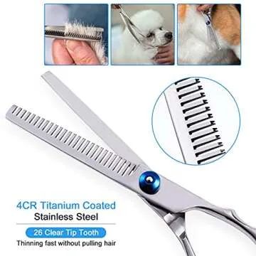 Dog Grooming Scissors, Liren Grooming Scissors for Dogs with Safety Round Tips, Professional 5 in 1 Dog Grooming Shears Set, Sharp and Durable Pet Grooming Scissors for Dogs and Cats