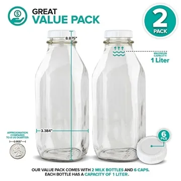 Stock Your Home 32-Oz Glass Milk Bottles with Lids